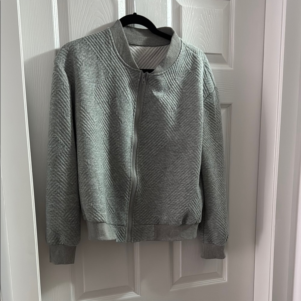 Gray Textured Zip-Up Jacket